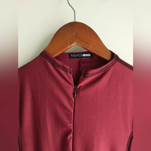Women's fashionnova wine colored long sleeve bodysuit - Picture 9 of 11